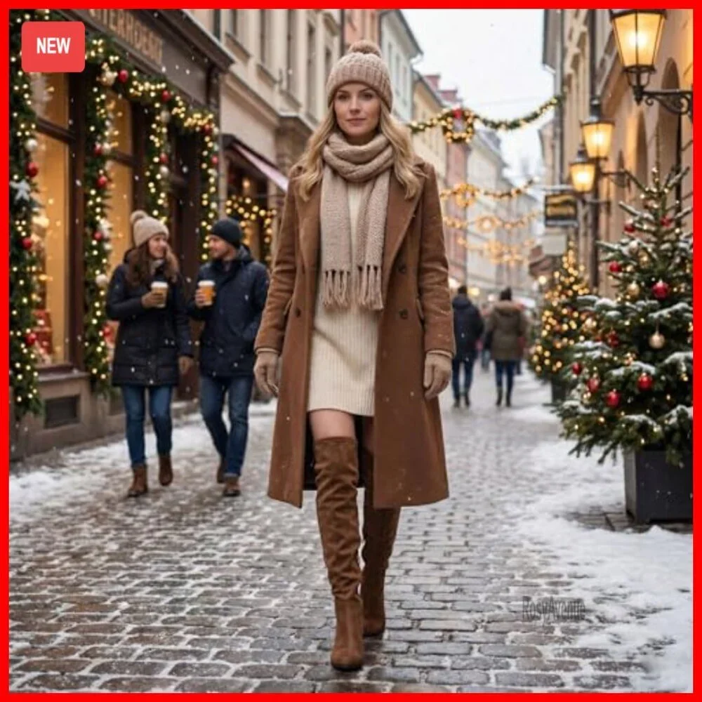 Women's Over-the-Knee Boots with Chunky Heel, Vegan Suede, True to Size